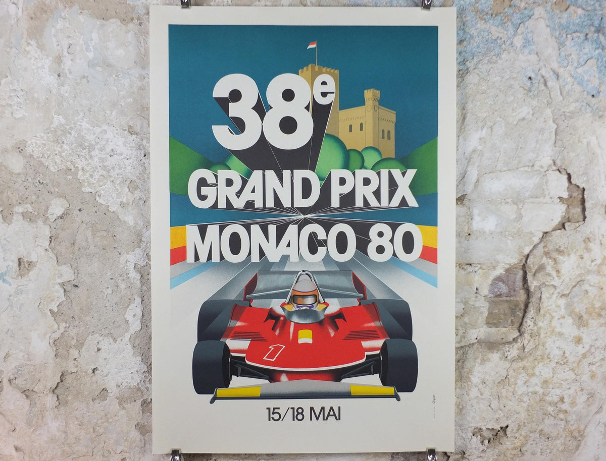 1980 Monaco Grand Prix Poster, by Jacques Grognet, 1989 re-edition from Automobile Club de Monaco, motor sport motorsport, wall art decor