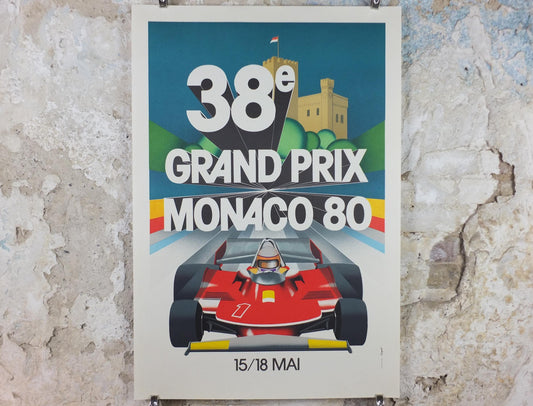 1980 Monaco Grand Prix Poster, by Jacques Grognet, 1989 re-edition from Automobile Club de Monaco, motor sport motorsport, wall art decor