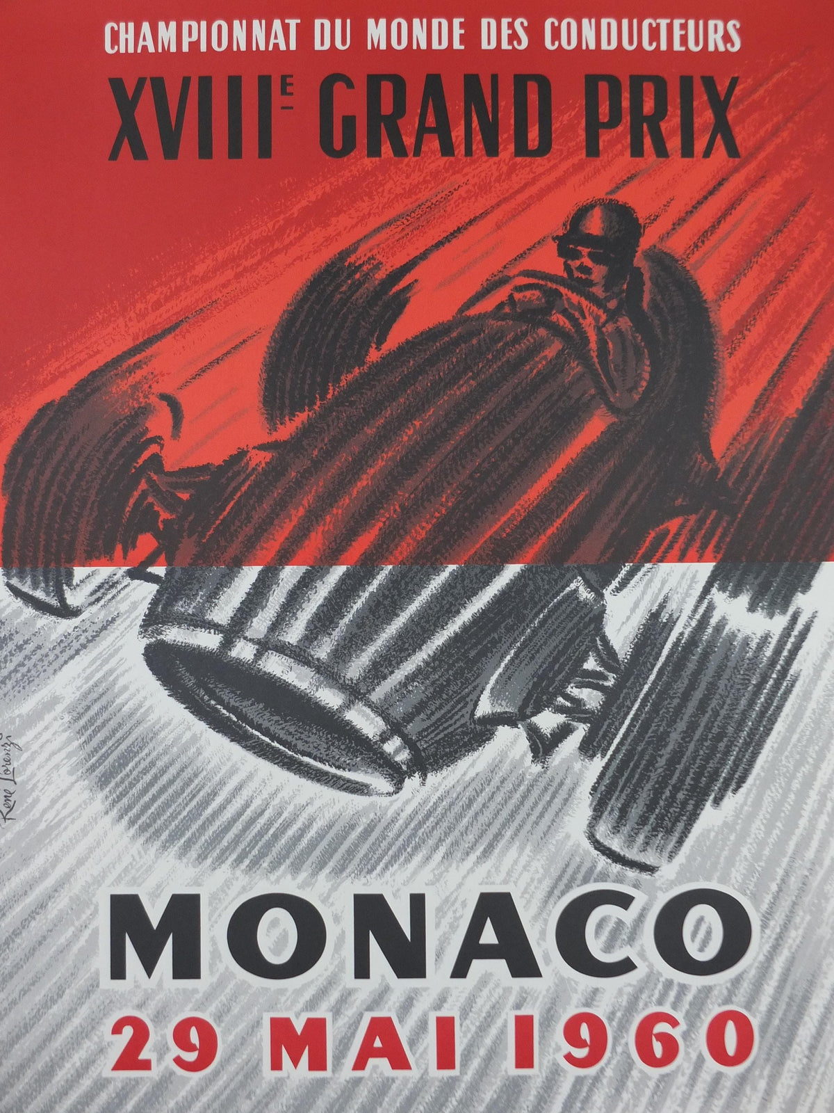 1960 Monaco Grand Prix Poster, by René Lorenzi, 1994 re-edition from Automobile Club de Monaco, motor sport motorsport, wall art decor