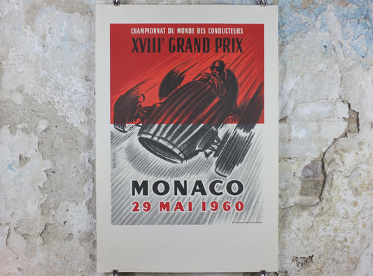1960 Monaco Grand Prix Poster, by René Lorenzi, 1994 re-edition from Automobile Club de Monaco, motor sport motorsport, wall art decor