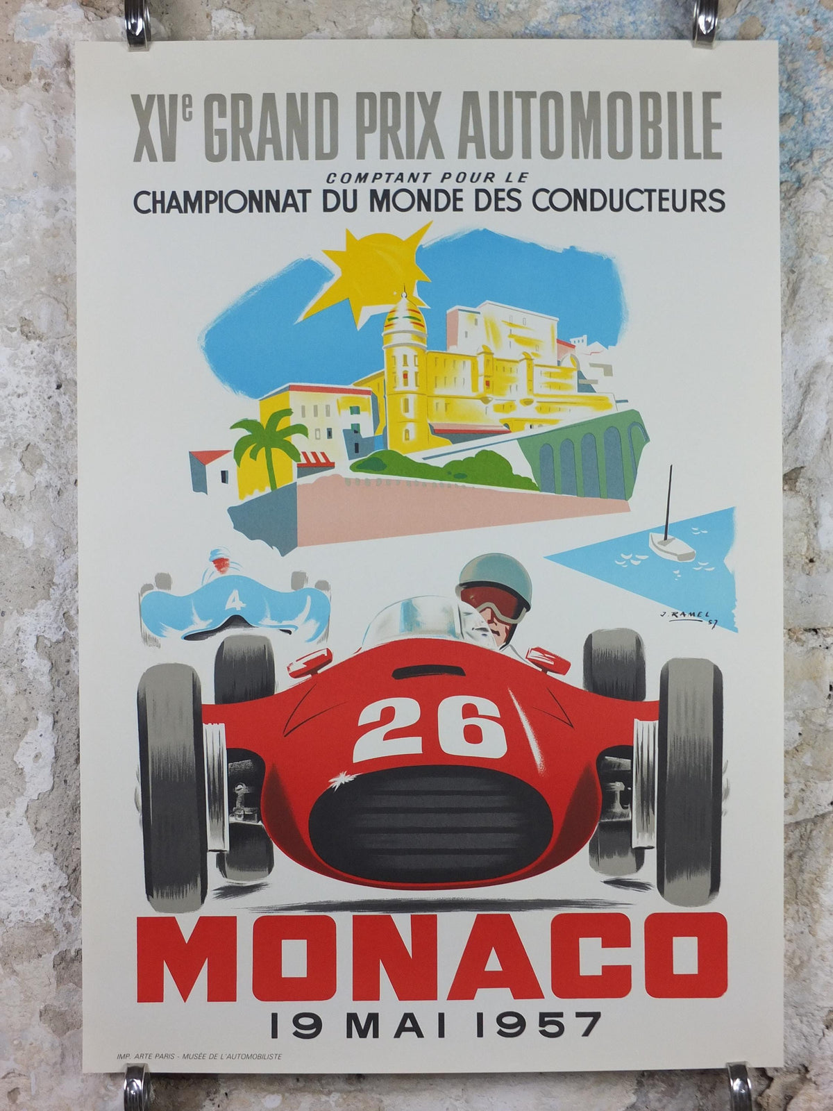 1957 Monaco Grand Prix Poster, by Jacques Ramel, 1985 re-edition from Automobile Club de Monaco, motor sport motorsport, wall art decor