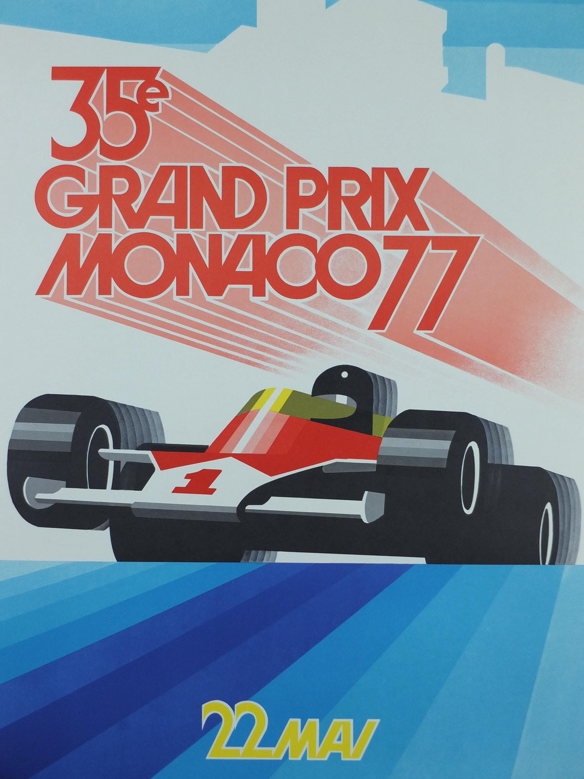 1977 Monaco Grand Prix Poster, by Roland Hugon, 1990 re-edition from Automobile Club de Monaco, motor sport motorsport, wall art decor