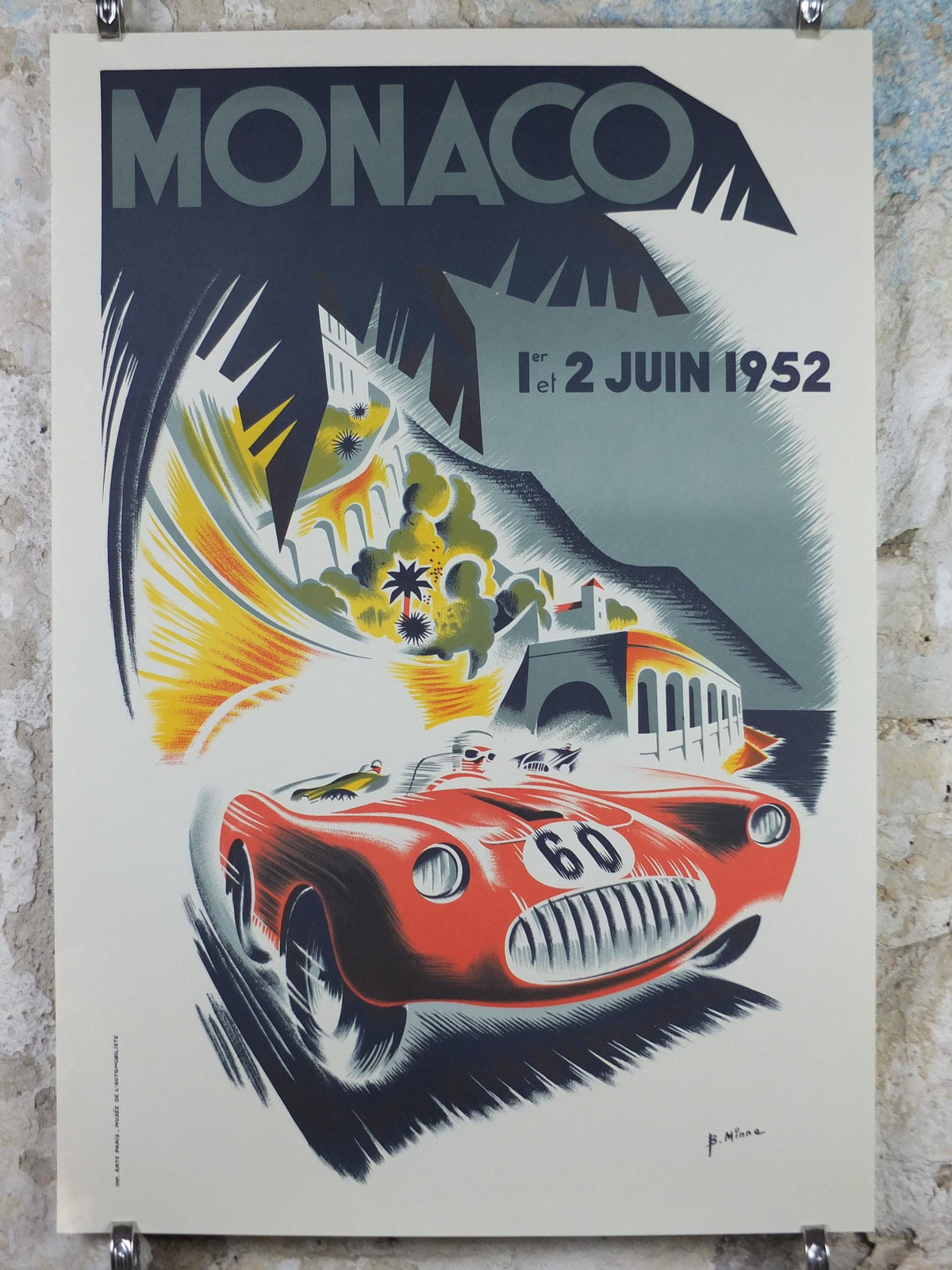 1952 Monaco Grand Prix Poster, by B Minne, re-edition from 1991 from Automobile Club de Monaco, motor sport motorsport, wall art decor