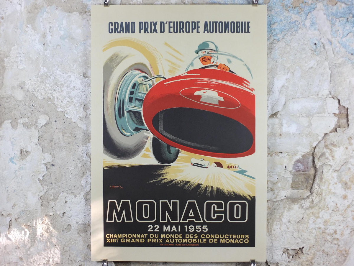 1955 Monaco Grand Prix Poster, by Jacques Ramel, re-edition from 1985 from Automobile Club de Monaco, motor sport motorsport, wall art decor