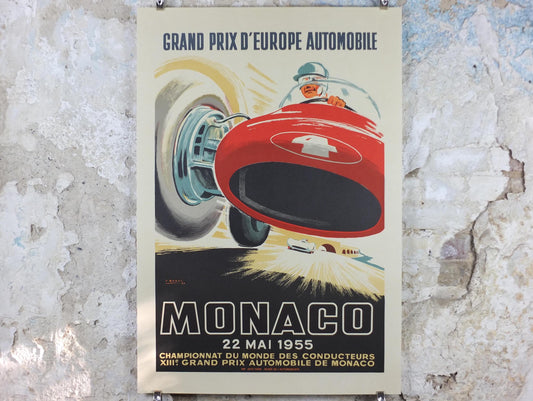 1955 Monaco Grand Prix Poster, by Jacques Ramel, re-edition from 1985 from Automobile Club de Monaco, motor sport motorsport, wall art decor