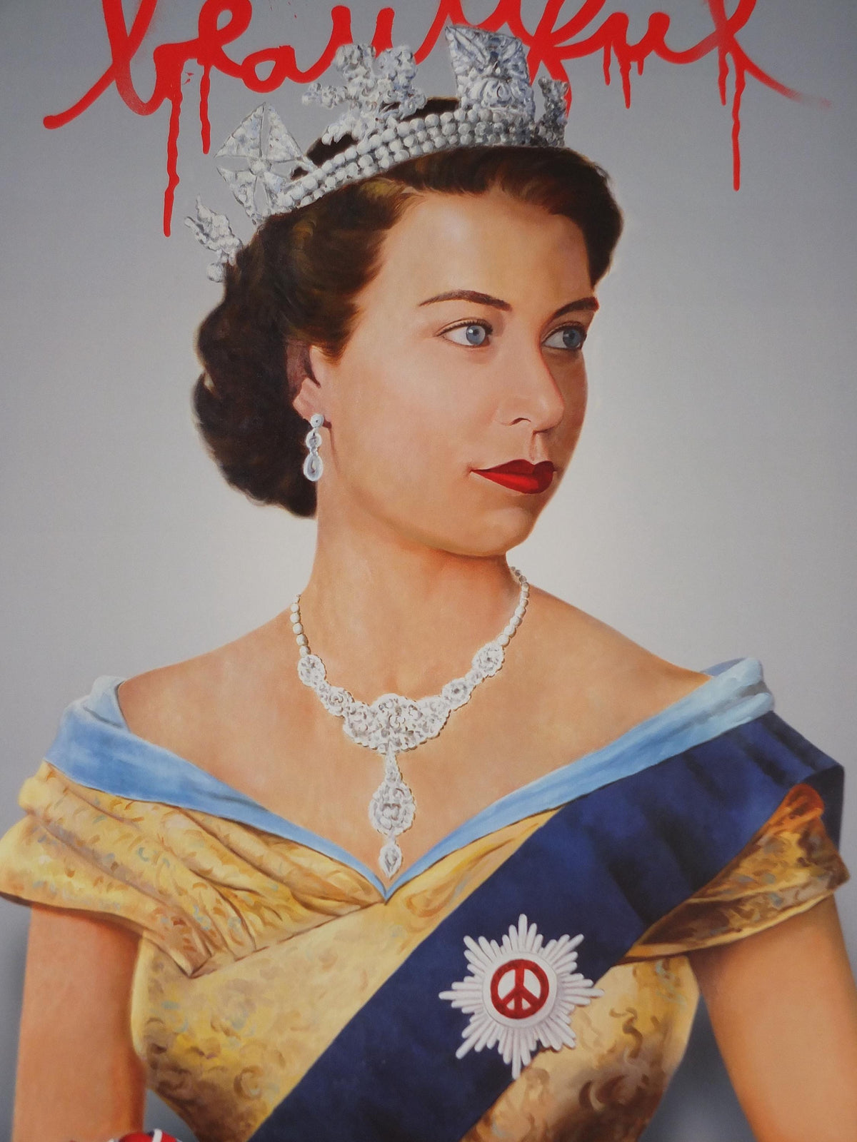 2012 Mr Brainwash Poster, Queen Elizabeth II with union flag spray can, Life is Beautiful, Pop Art exhibition, wall art decor