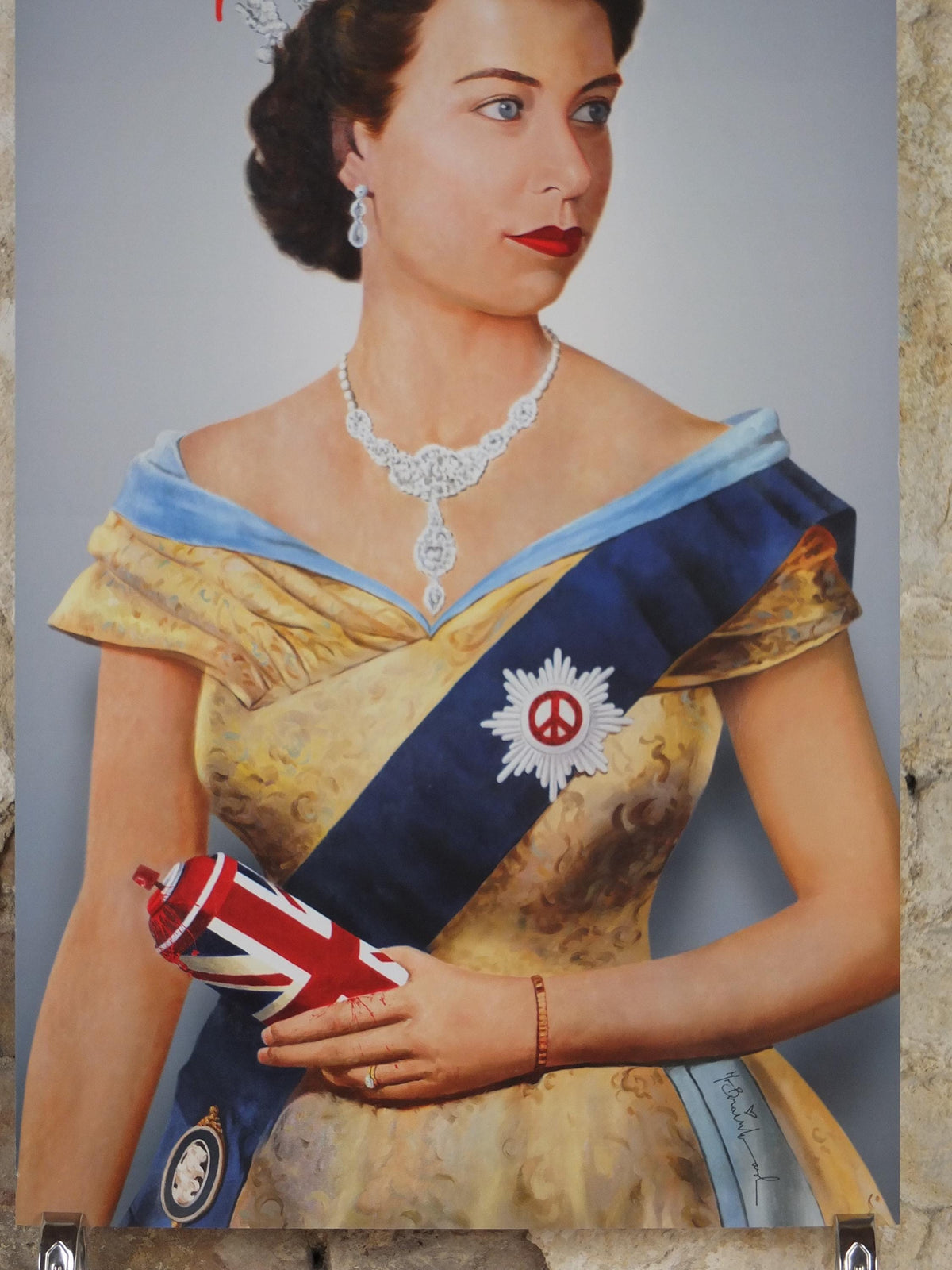 2012 Mr Brainwash Poster, Queen Elizabeth II with union flag spray can, Life is Beautiful, Pop Art exhibition, wall art decor