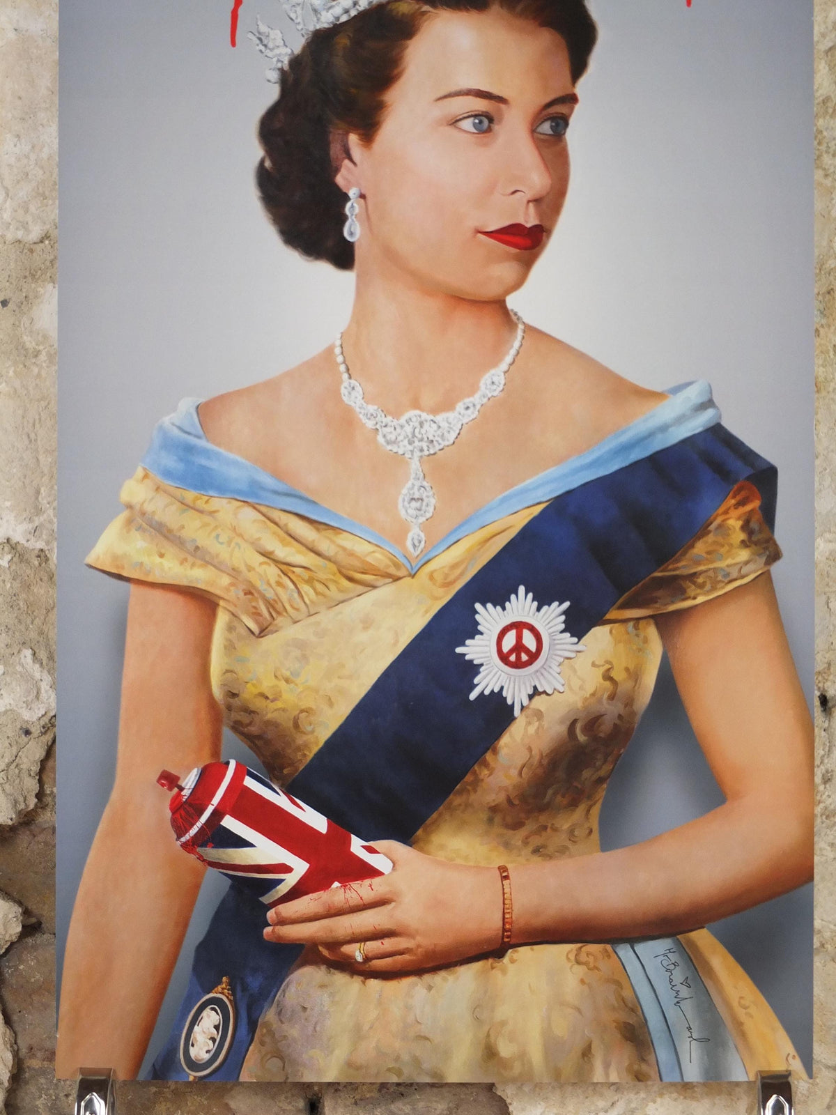 2012 Mr Brainwash Poster, Queen Elizabeth II with union flag spray can, Life is Beautiful, Pop Art exhibition, wall art decor