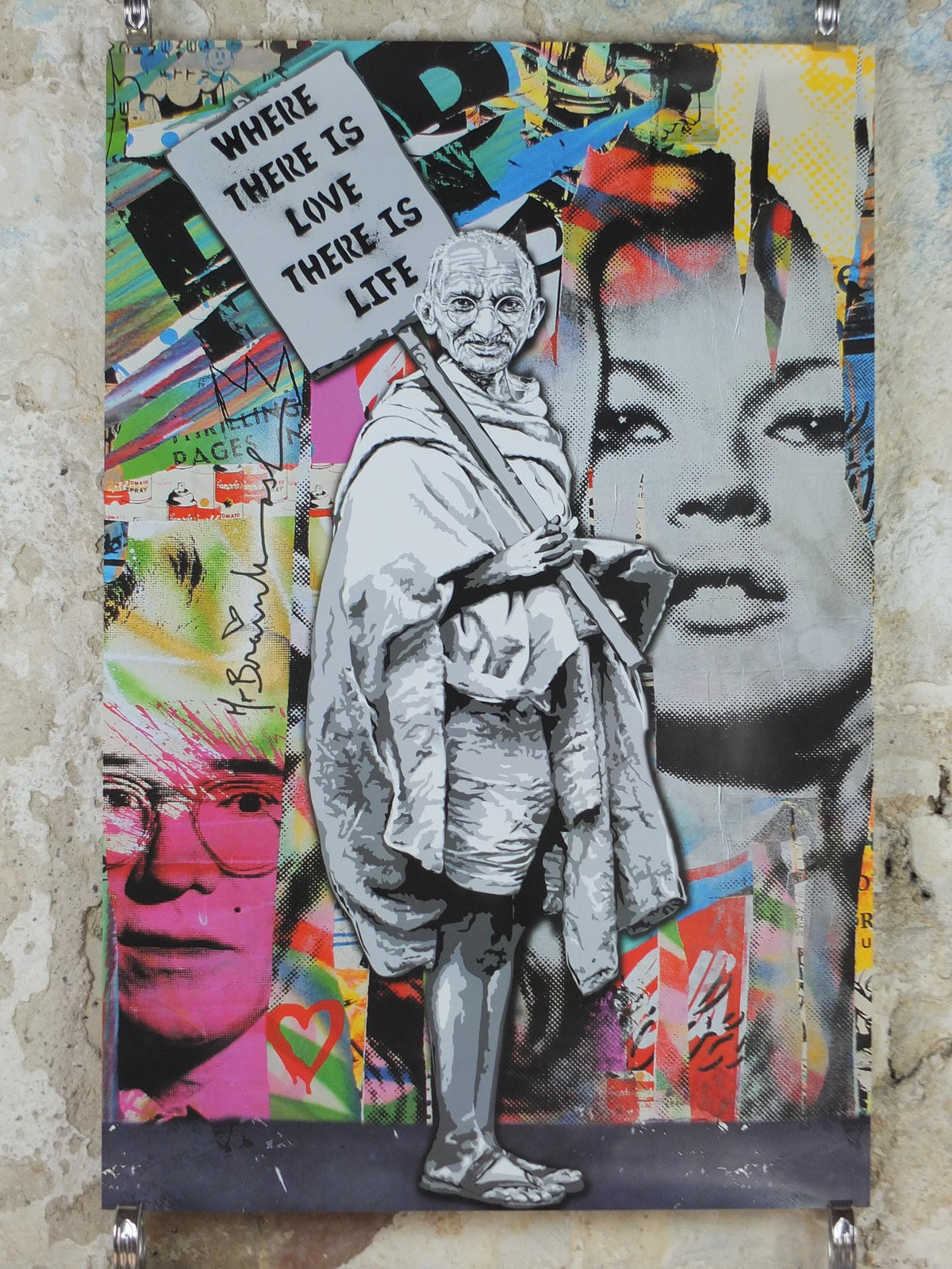 2012 Mr Brainwash Poster, Gandhi: Where There is Love, There is Life, Life is Beautiful, Pop Art exhibition, wall art decor