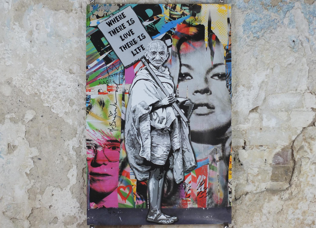 2012 Mr Brainwash Poster, Gandhi: Where There is Love, There is Life, Life is Beautiful, Pop Art exhibition, wall art decor