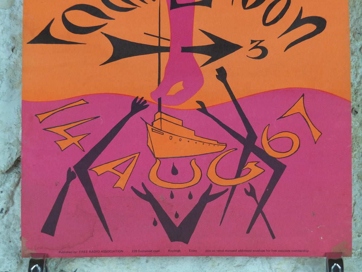 1967 Radio London Poster, Offshore pirate radio station, 14 August 1967, Free Radio Association, Big L, rock and pop music wall art decor