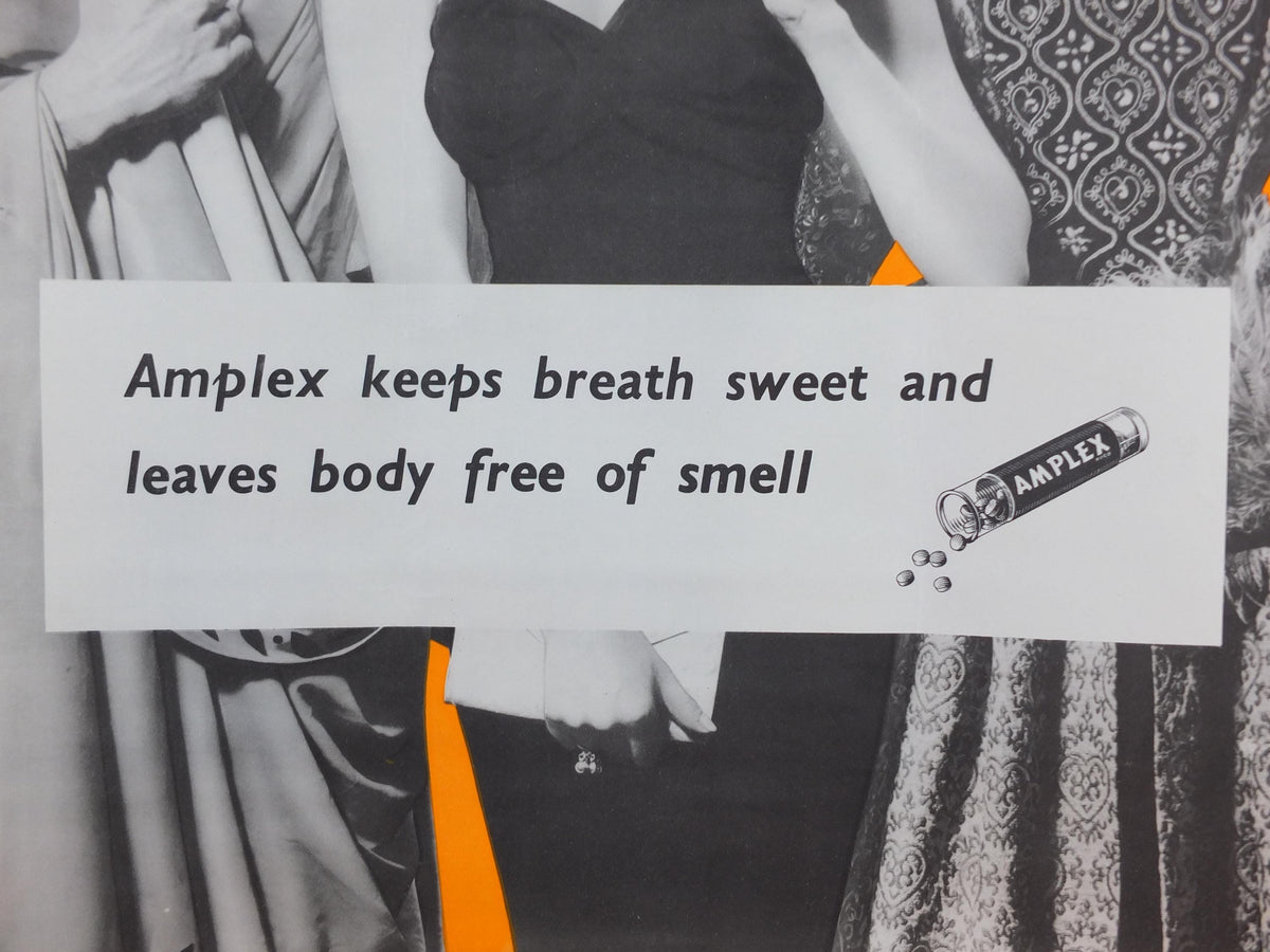 London Underground Tube Poster, Masquerade, Someone isn't using Amplex, deodorant advertising, wall art retro 1970s decor