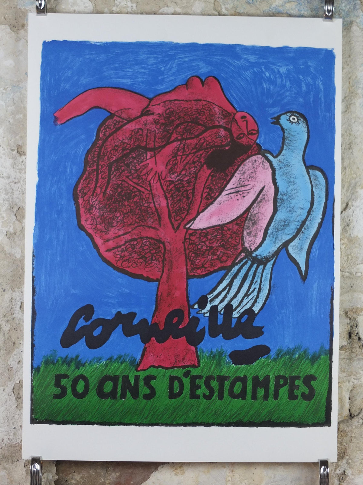 2001 Corneille Poster, The Woman and the Bird, Cobra Group, Reflex Movement, Guillaume Beverloo, artist gallery exhibition, wall art decor