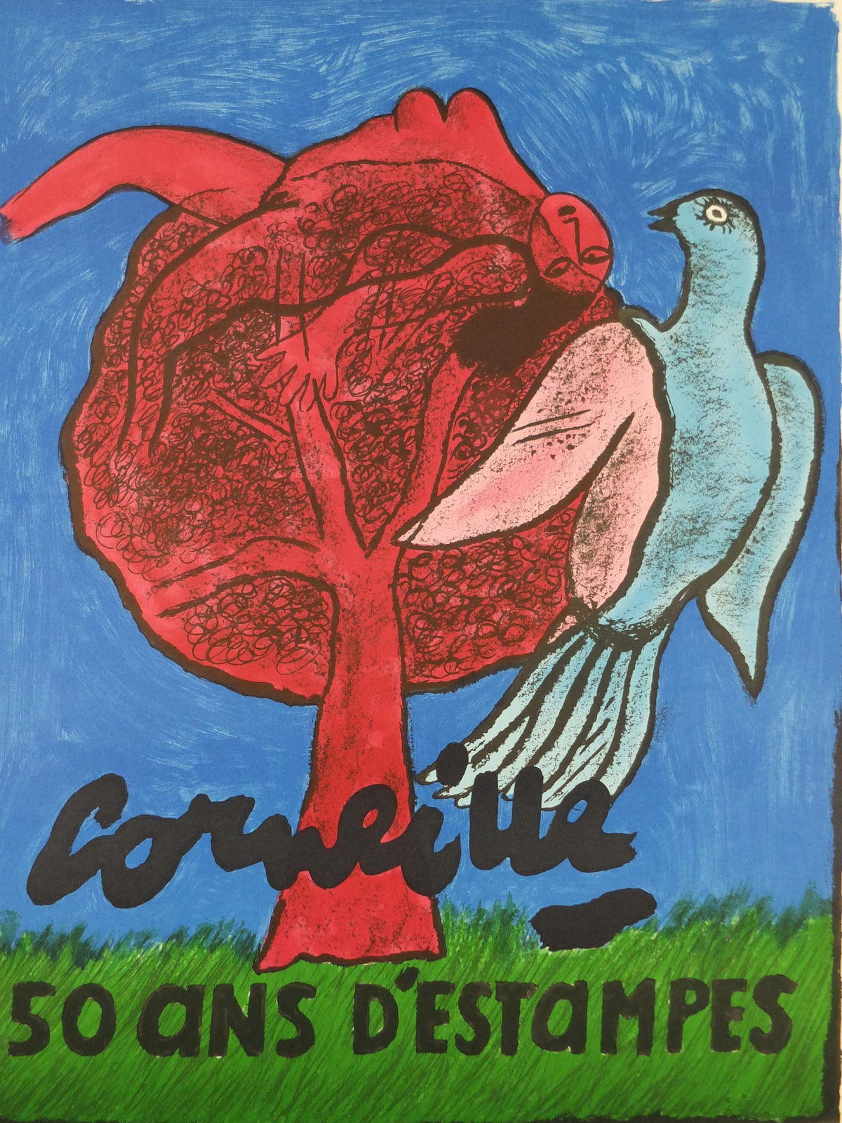2001 Corneille Poster, The Woman and the Bird, Cobra Group, Reflex Movement, Guillaume Beverloo, artist gallery exhibition, wall art decor