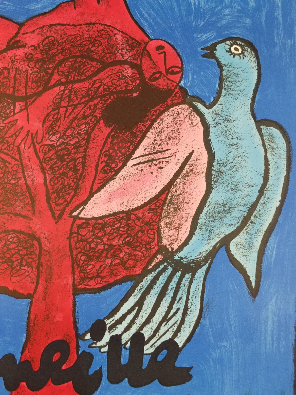 2001 Corneille Poster, The Woman and the Bird, Cobra Group, Reflex Movement, Guillaume Beverloo, artist gallery exhibition, wall art decor