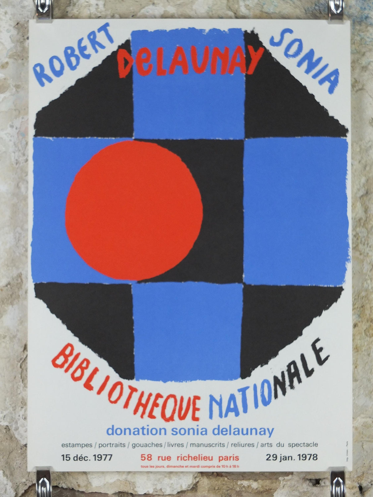 1978 Sonia & Robert Delaunay Poster, chequered octogon, Orphism, Cubism, abstract Fauvism, Bibliotheque Nationale Paris, wall art decor