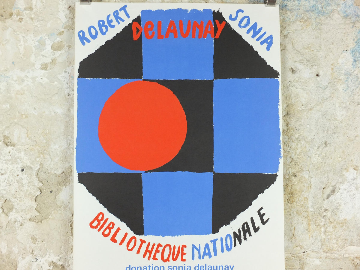 1978 Sonia & Robert Delaunay Poster, chequered octogon, Orphism, Cubism, abstract Fauvism, Bibliotheque Nationale Paris, wall art decor