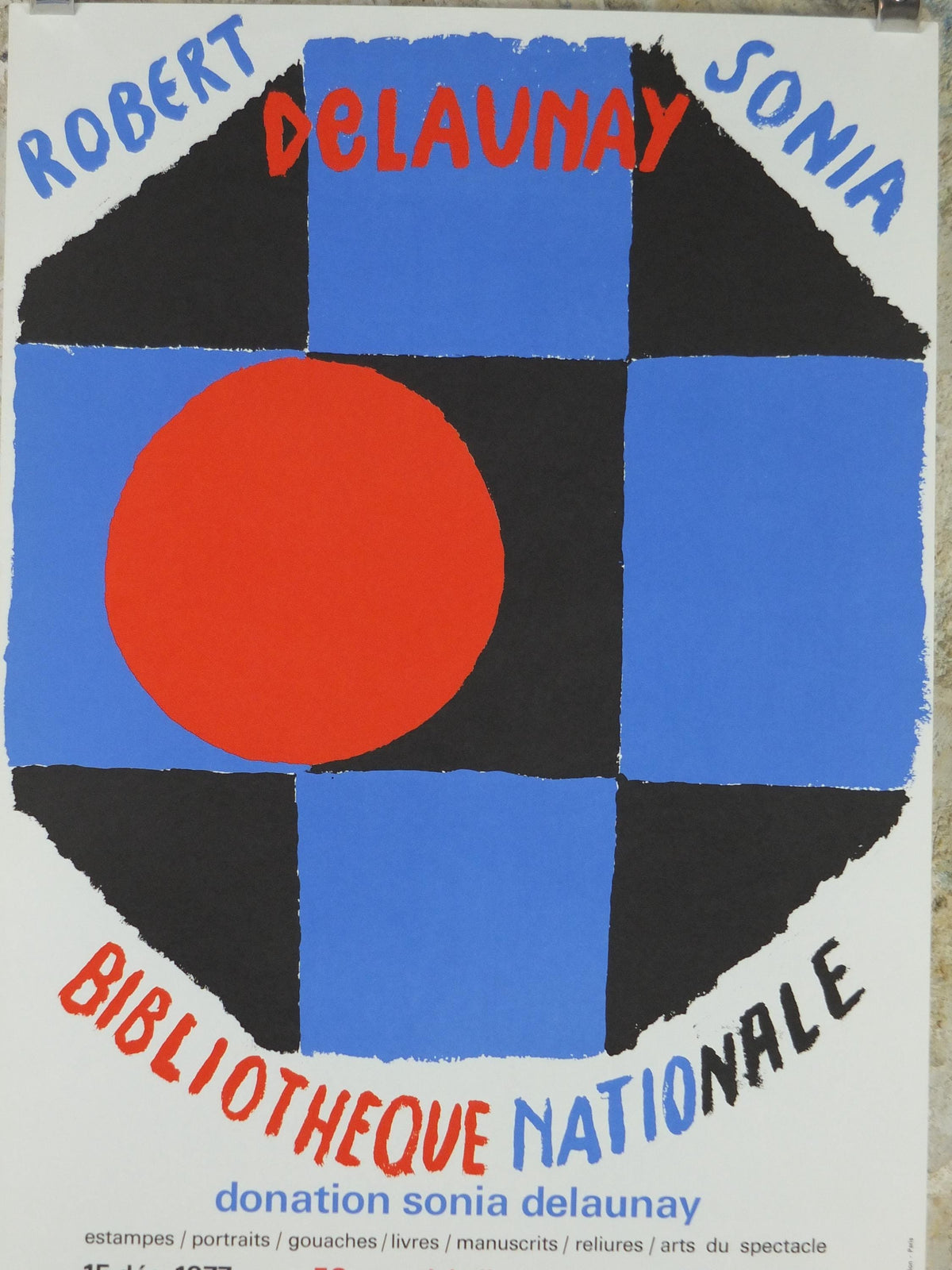 1978 Sonia & Robert Delaunay Poster, chequered octogon, Orphism, Cubism, abstract Fauvism, Bibliotheque Nationale Paris, wall art decor