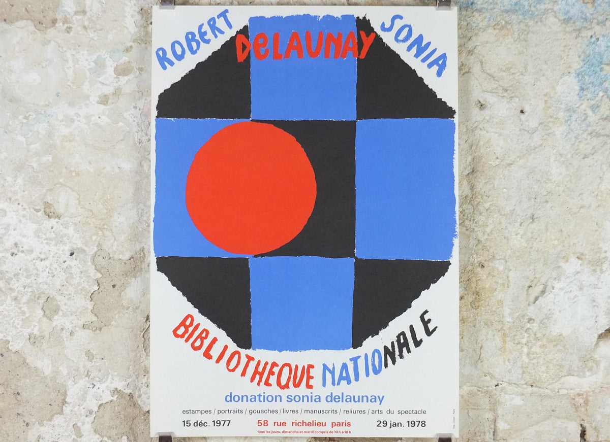 1978 Sonia & Robert Delaunay Poster, chequered octogon, Orphism, Cubism, abstract Fauvism, Bibliotheque Nationale Paris, wall art decor