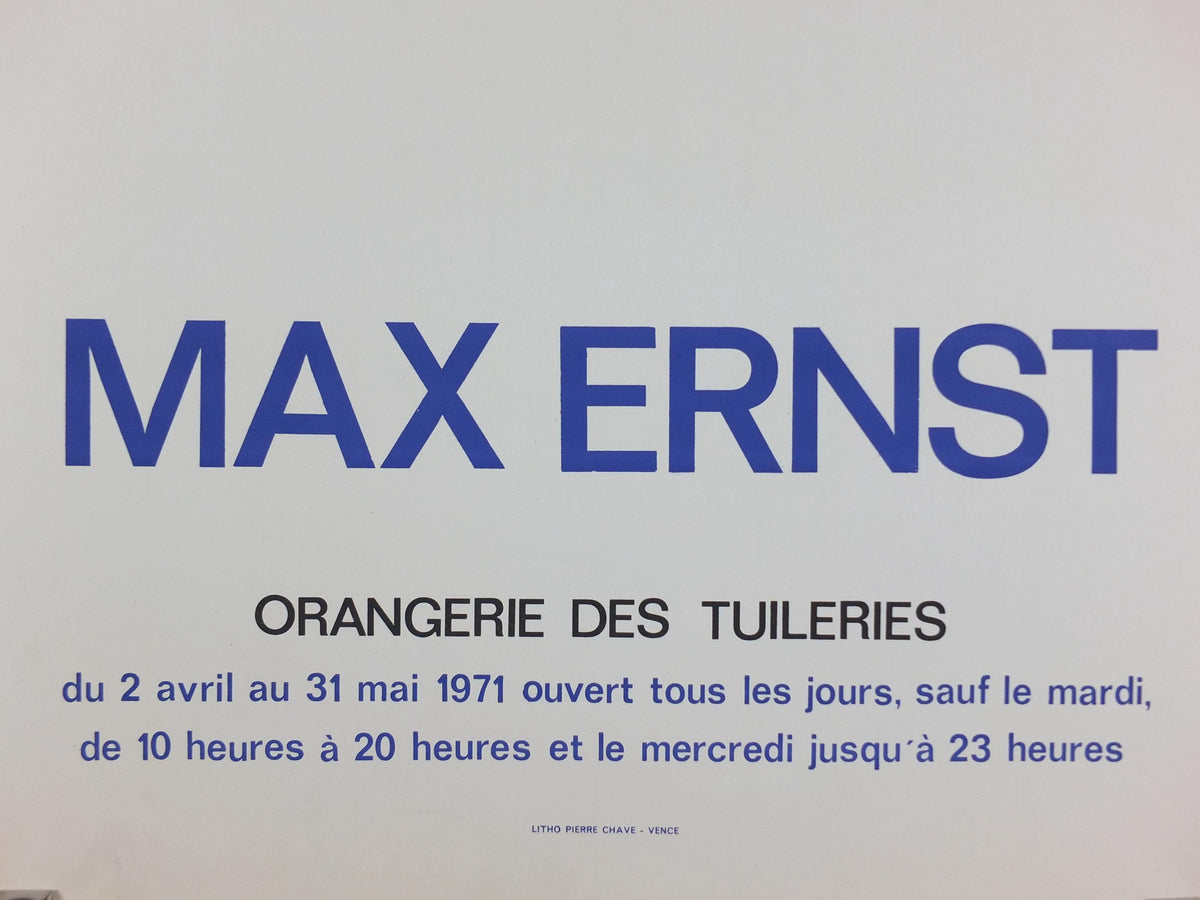 1971 Max Ernst Poster, Pour l'Orangerie 1971, For the Orangerie, Tuileries dada expressionism, artist gallery exhibition wall art decor