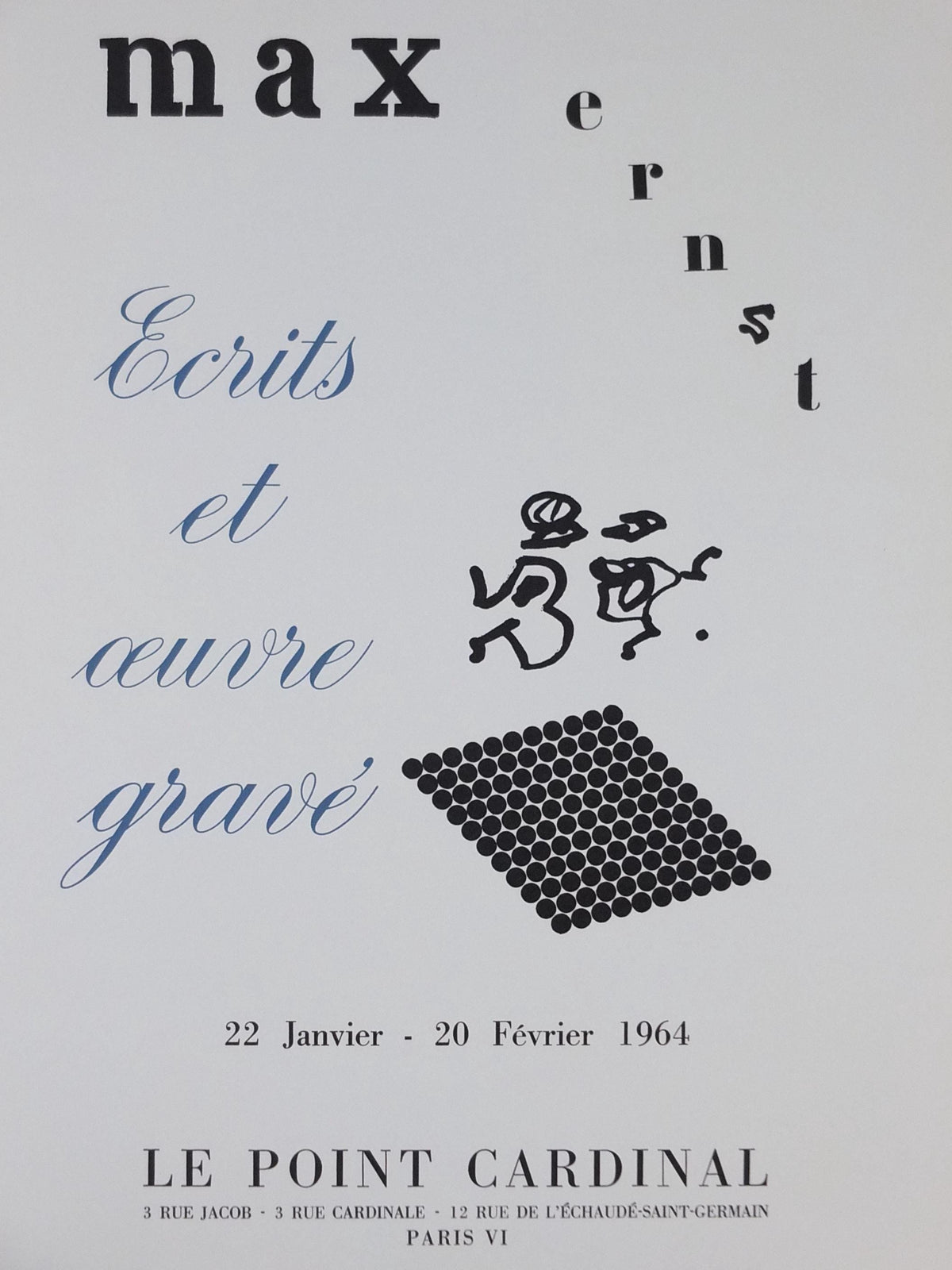 1964 Max Ernst Poster, Ecrits et oeuvre gravé, Writings and Engravings, dada expressionism, artist gallery exhibition wall art decor
