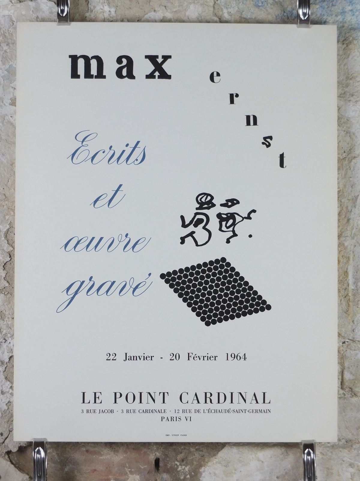 1964 Max Ernst Poster, Ecrits et oeuvre gravé, Writings and Engravings, dada expressionism, artist gallery exhibition wall art decor