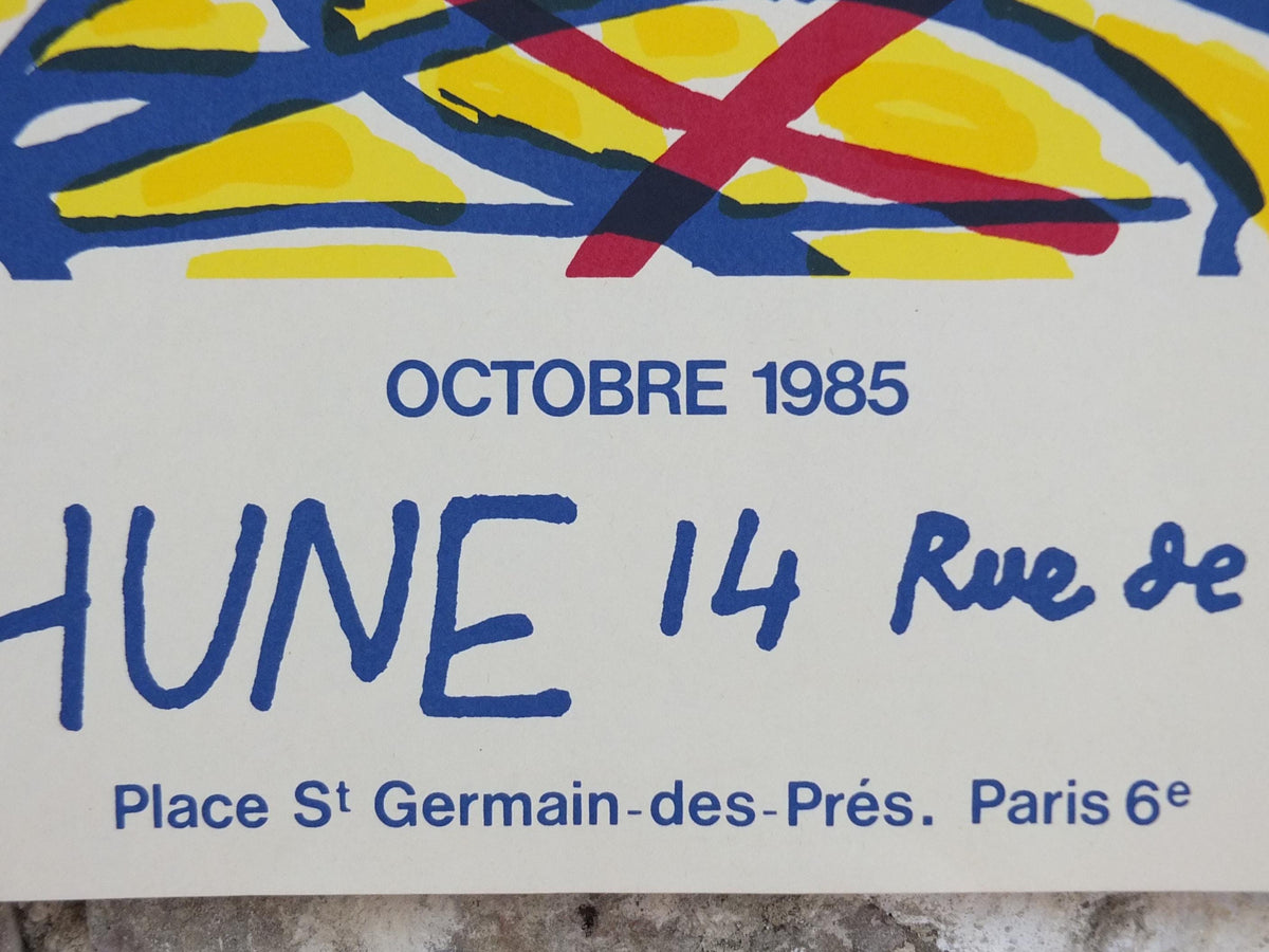 1985 Jean Dubuffet Poster, Oriflammes, Art Brut, raw art, La Hune, Paris, artist gallery exhibition wall art decor