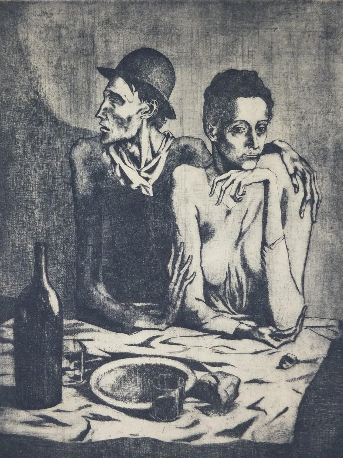 1955 Pablo Picasso Poster, The Frugal Meal, Le Repas Frugal 1904, Blue period, Bibliotheque Nationale Paris, exhibition wall art decor