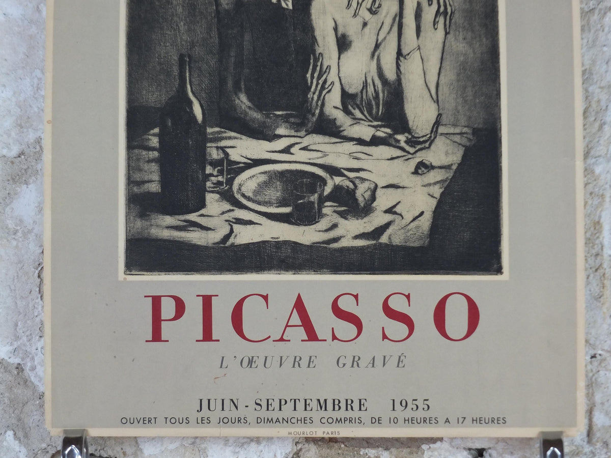 1955 Pablo Picasso Poster, The Frugal Meal, Le Repas Frugal 1904, Blue period, Bibliotheque Nationale Paris, exhibition wall art decor
