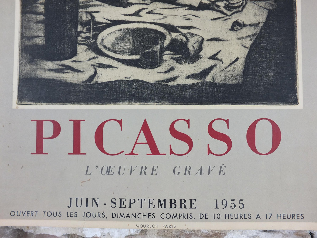 1955 Pablo Picasso Poster, The Frugal Meal, Le Repas Frugal 1904, Blue period, Bibliotheque Nationale Paris, exhibition wall art decor
