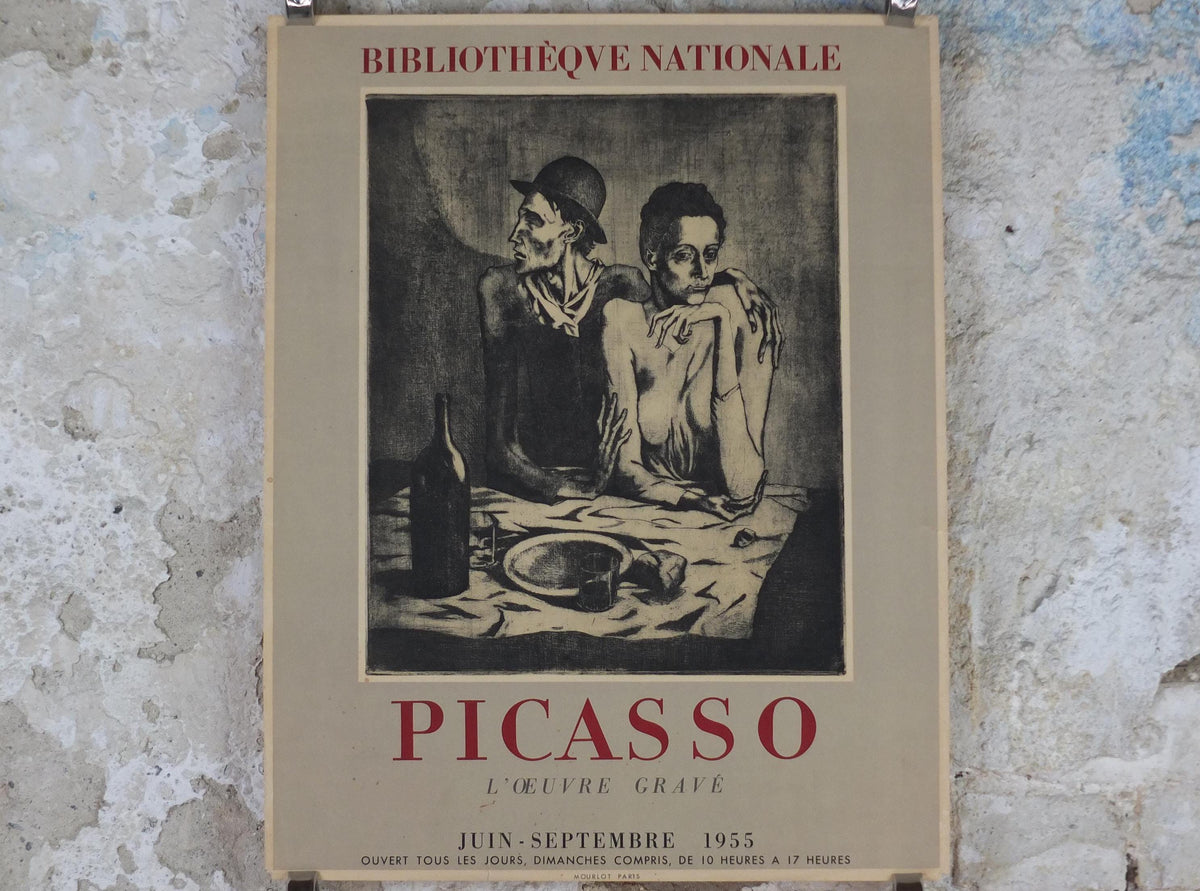 1955 Pablo Picasso Poster, The Frugal Meal, Le Repas Frugal 1904, Blue period, Bibliotheque Nationale Paris, exhibition wall art decor