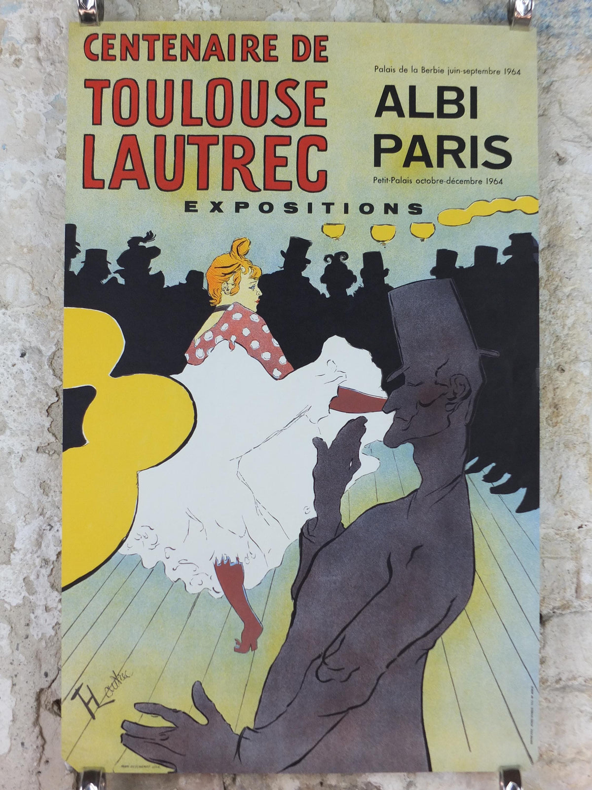 1964 Moulin Rouge Poster, Henri Toulouse-Lautrec, La Goulue, Can-can dancing, Albi Paris centenary, art nouveau, wall art decor