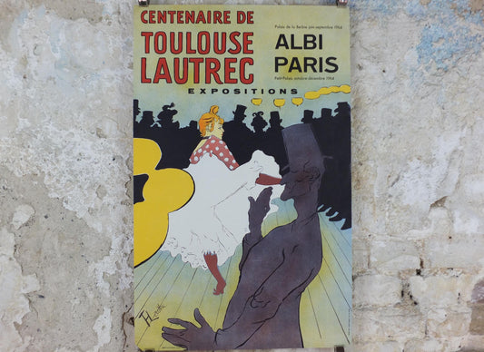 1964 Moulin Rouge Poster, Henri Toulouse-Lautrec, La Goulue, Can-can dancing, Albi Paris centenary, art nouveau, wall art decor