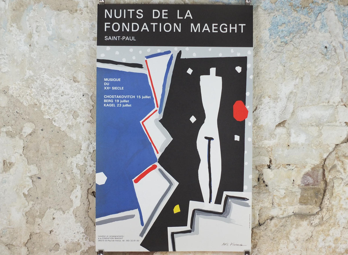 1985 Aki Kuroda Poster, Black Silhouette, Nuits de la Fondation Maeght, Paris, abstract neo-expressionist, gallery exhibition wall art decor