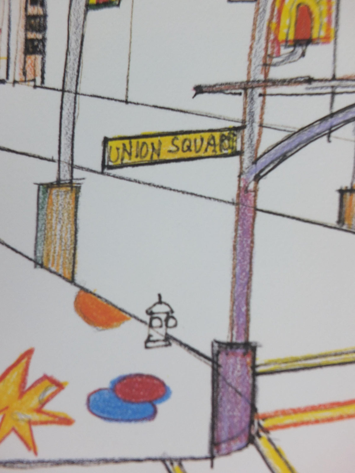 1982 Union Square Poster, New York Coffee House, Saul Steinberg, American conceptual artist, Galerie Adrien Maeght exhibition wall art decor