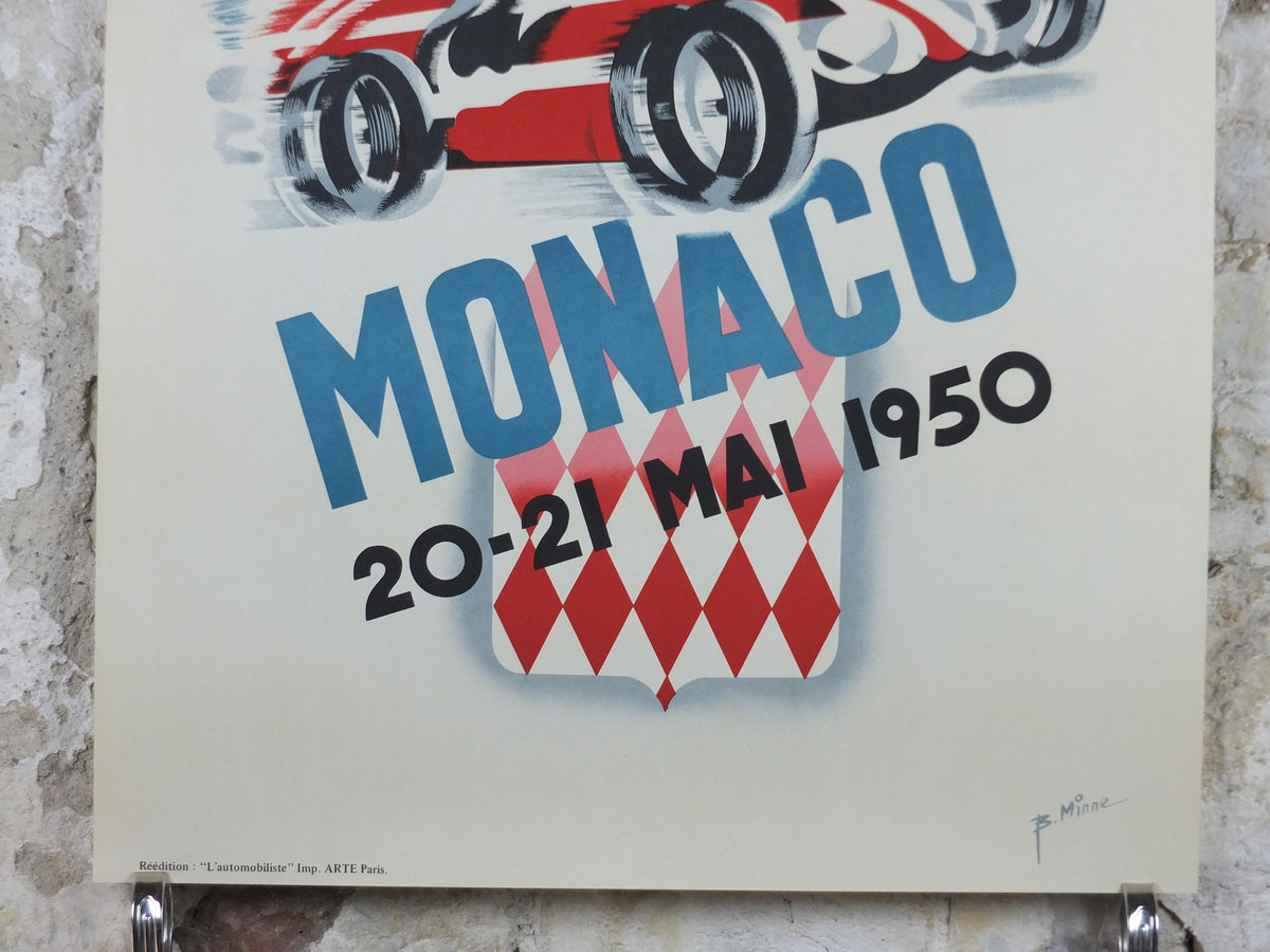 1950 Monaco Grand Prix Poster, by Bernard Minne, 1983 re-edition from Automobile Club de Monaco, motor sport motorsport, wall art decor