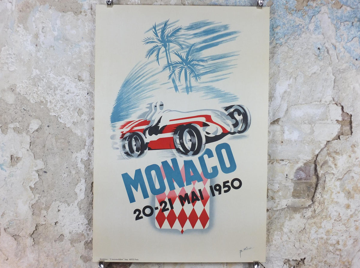 1950 Monaco Grand Prix Poster, by Bernard Minne, 1983 re-edition from Automobile Club de Monaco, motor sport motorsport, wall art decor