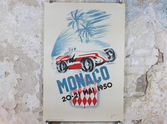 1950 Monaco Grand Prix Poster, by Bernard Minne, 1983 re-edition from Automobile Club de Monaco, motor sport motorsport, wall art decor