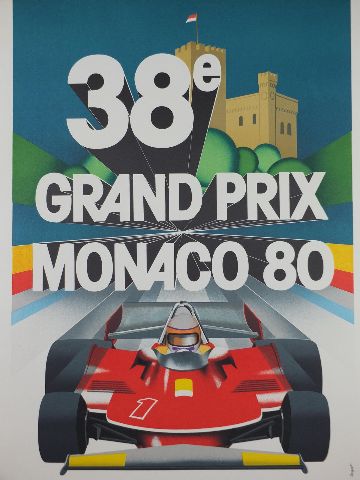 1980 Monaco Grand Prix Poster, by Jacques Grognet, 1989 re-edition from Automobile Club de Monaco, motor sport motorsport, wall art decor