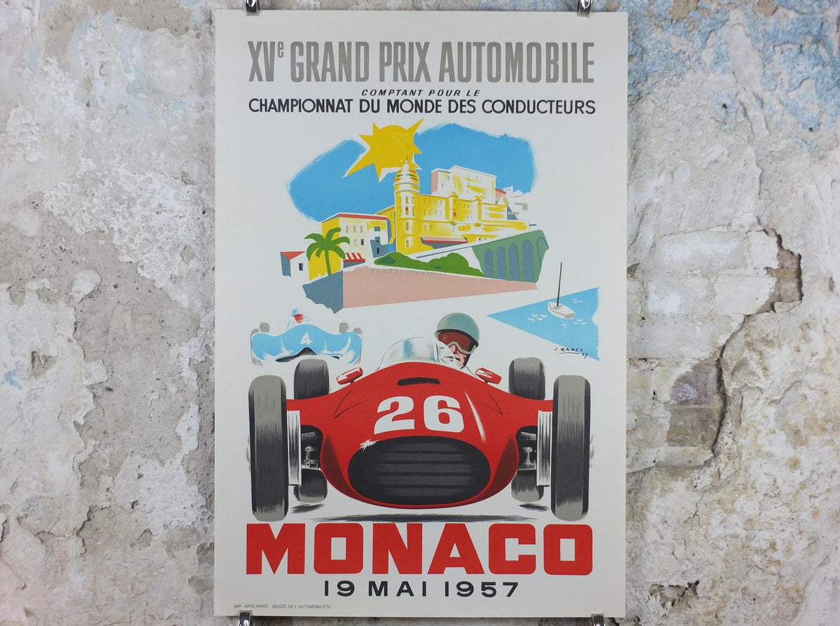 1957 Monaco Grand Prix Poster, by Jacques Ramel, 1985 re-edition from Automobile Club de Monaco, motor sport motorsport, wall art decor