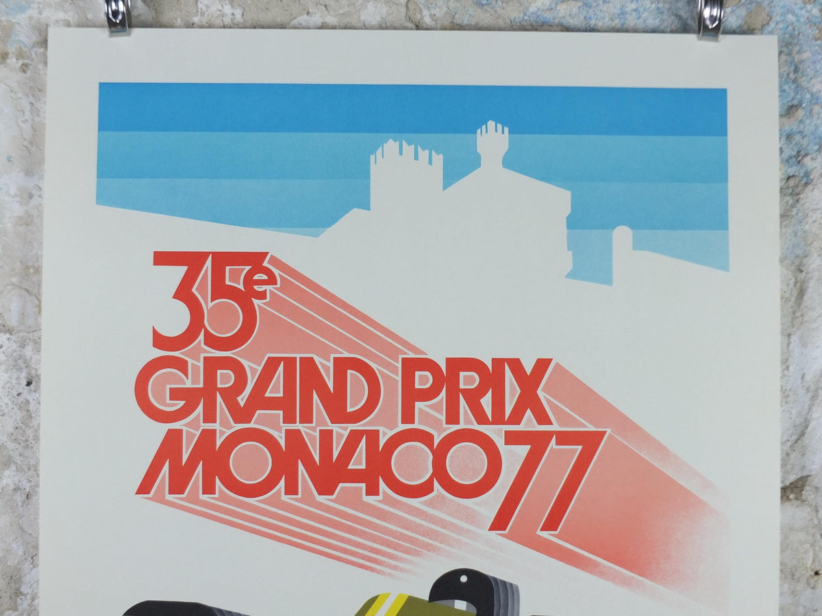 1977 Monaco Grand Prix Poster, by Roland Hugon, 1990 re-edition from Automobile Club de Monaco, motor sport motorsport, wall art decor