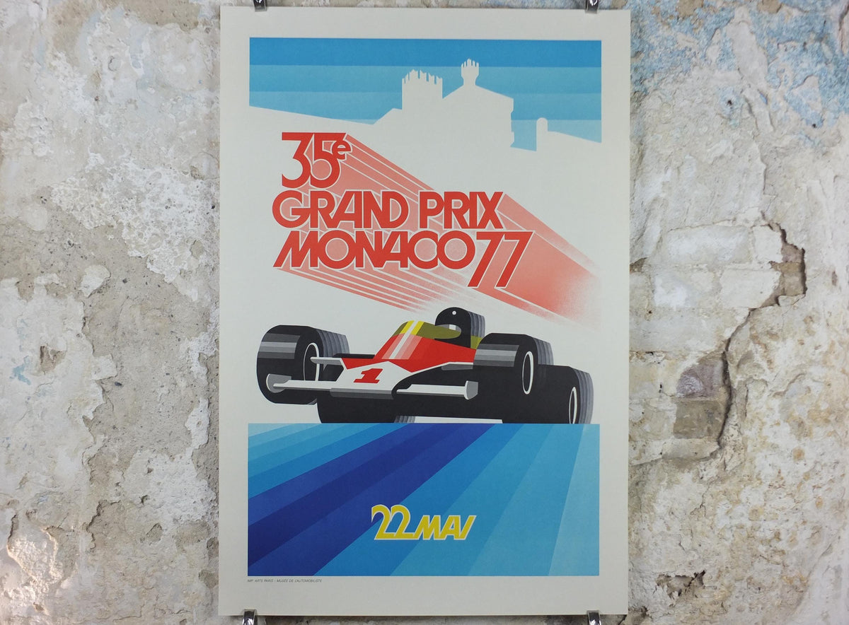 1977 Monaco Grand Prix Poster, by Roland Hugon, 1990 re-edition from Automobile Club de Monaco, motor sport motorsport, wall art decor