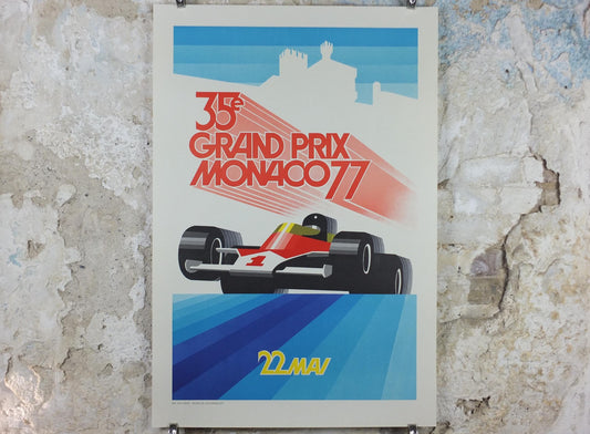 1977 Monaco Grand Prix Poster, by Roland Hugon, 1990 re-edition from Automobile Club de Monaco, motor sport motorsport, wall art decor