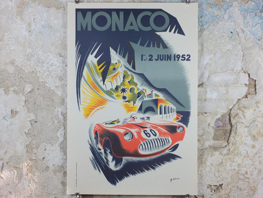 1952 Monaco Grand Prix Poster, by B Minne, re-edition from 1991 from Automobile Club de Monaco, motor sport motorsport, wall art decor
