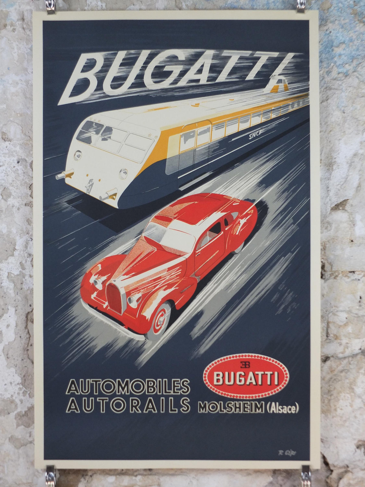 1990s Bugatti Autorails Poster, by R Geri, Maeght Editeur Paris, motor sport motorsport, wall art decor