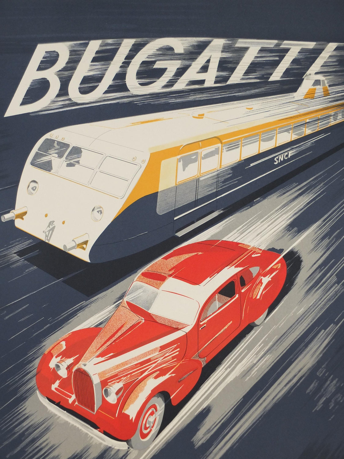 1990s Bugatti Autorails Poster, by R Geri, Maeght Editeur Paris, motor sport motorsport, wall art decor