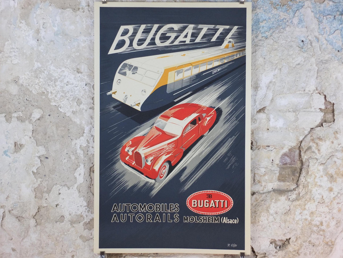 1990s Bugatti Autorails Poster, by R Geri, Maeght Editeur Paris, motor sport motorsport, wall art decor