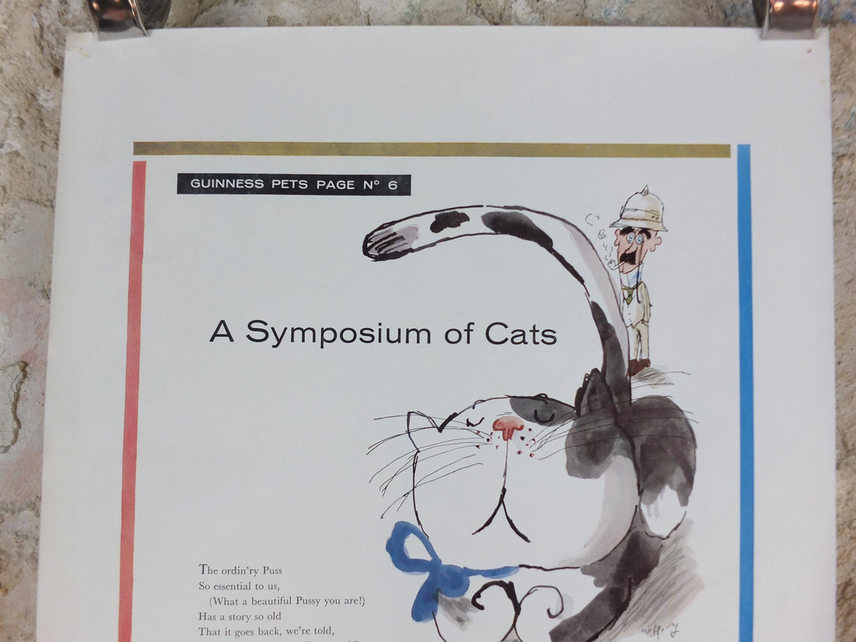 1961 Guinness Cat Poster, A Symposium of Cats, Guinness Pet Page, by Gerard Hoffnung, ale Irish stout beer advertising, wall art decor