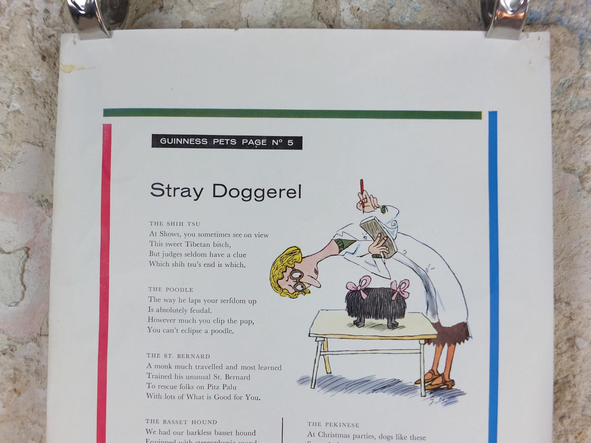 1961 Guinness Dog Poster, Stray Doggerel, Shih Tsu, Poodle, St Bernard, Basset Hound, Pekinese, ale Irish stout beer advertising, wall art