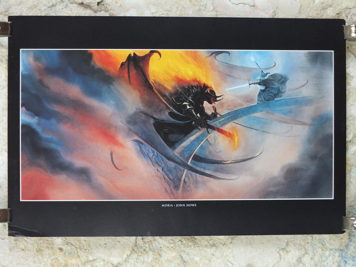 Vintage Gandalf and The Balrog by John Howe Poster, Tolkien, Lord of the Rings, Fellowship of the Ring, illustration print, wall art decor